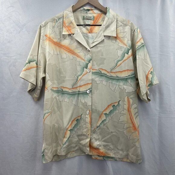 Tommy Bahama Hawaiian Shirt Adult Mens Medium Aloha Floral 100% Silk Beige - Picture 2 of 5